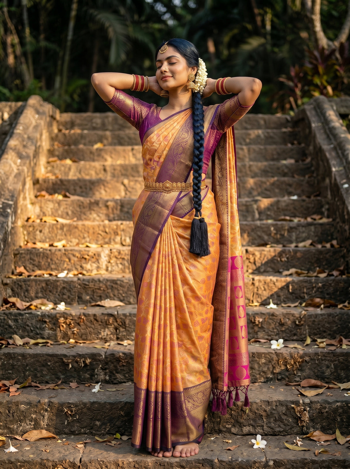 MIMOSA Orange Saree Saree — pose 5 styling detail