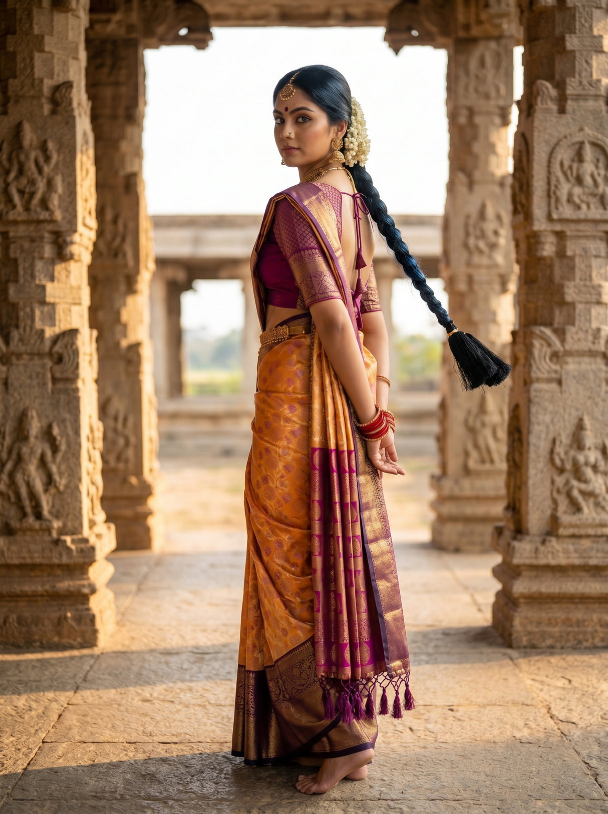 MIMOSA Orange Saree Saree — pose 7 styling detail