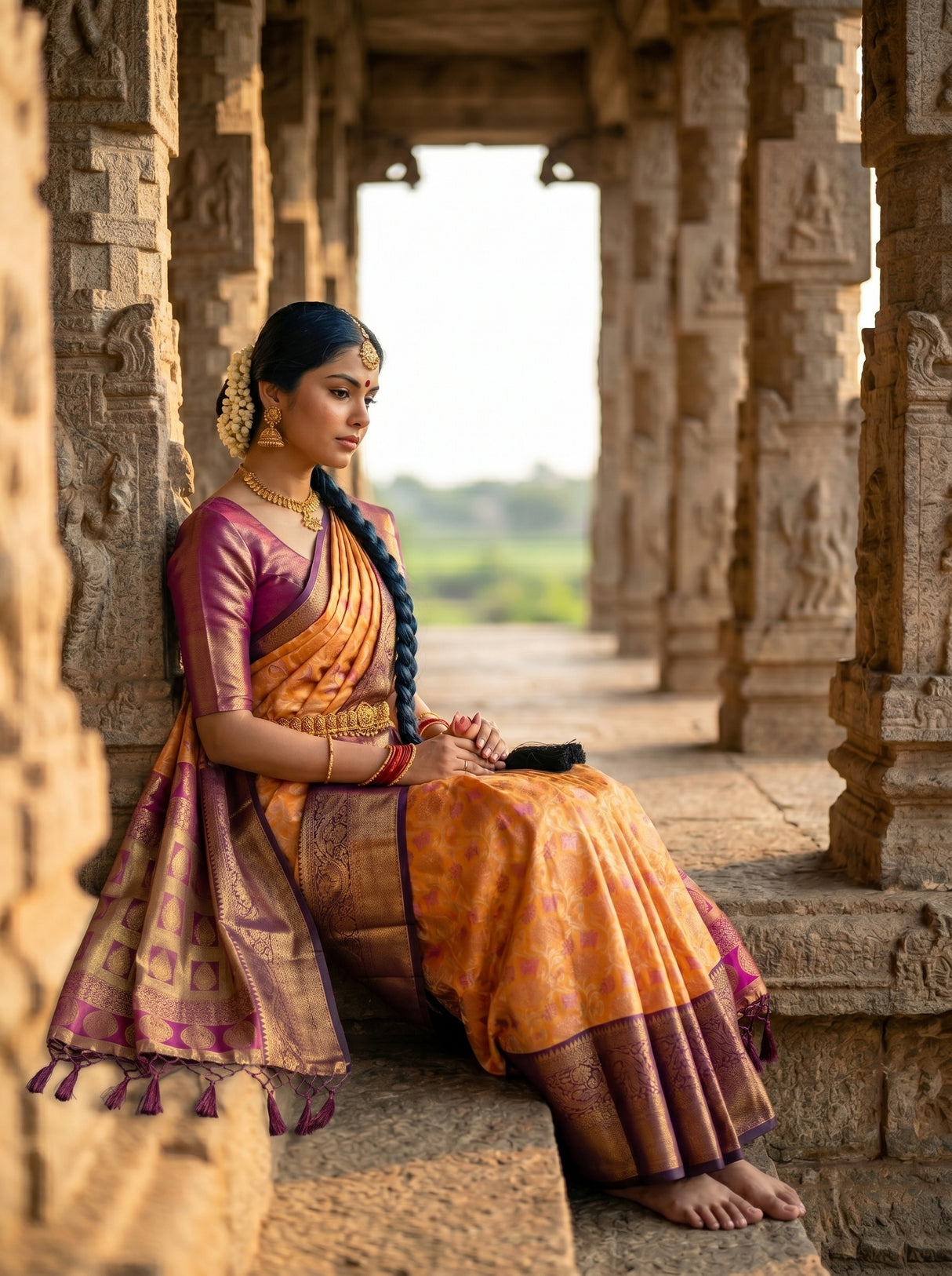 MIMOSA Orange Saree Saree — pose 8 styling detail
