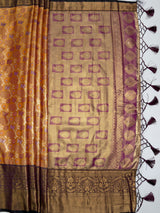 MIMOSA Orange Saree Saree — pallu and zari work detail