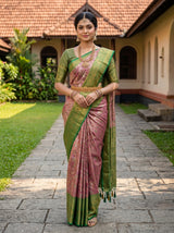 MIMOSA Gajari Kanjivaram Art Silk Saree — model standing outdoors