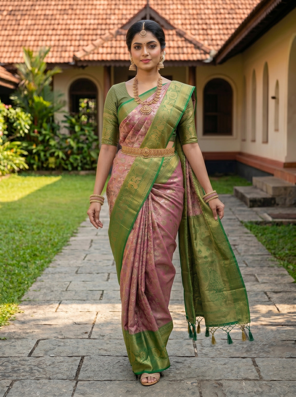 MIMOSA Gajari Kanjivaram Art Silk Saree — pose 4 styling detail