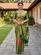 MIMOSA Maroon Kanjivaram Art Silk Saree — model standing outdoors