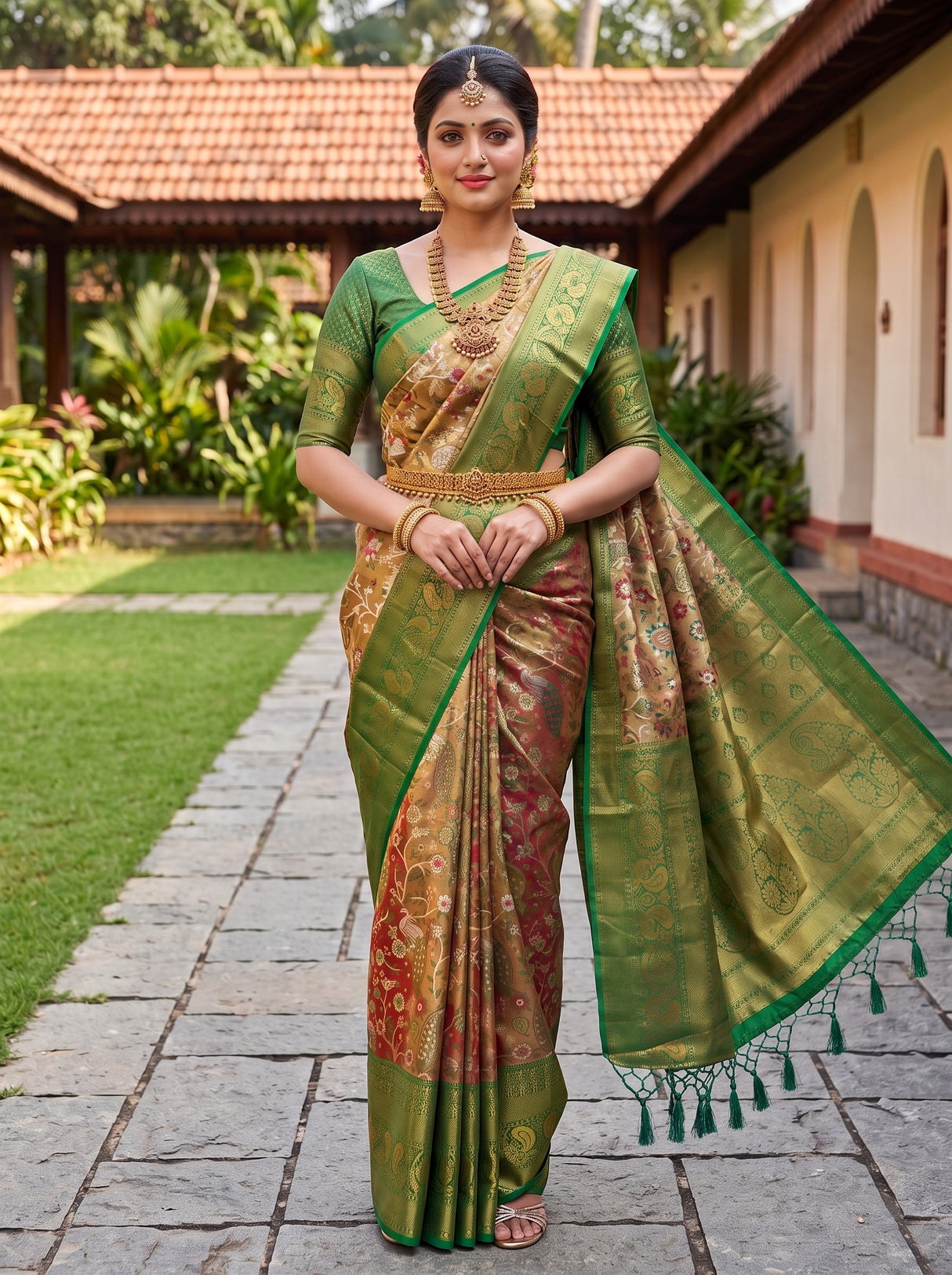 MIMOSA Maroon Kanjivaram Art Silk Saree — pose 10 styling detail