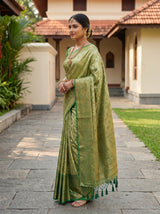 MIMOSA Olive Kanjivaram Art Silk Saree — pose 3 styling detail