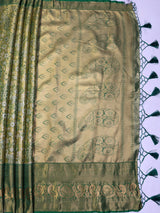 MIMOSA Olive Kanjivaram Art Silk Saree — pallu and zari work detail
