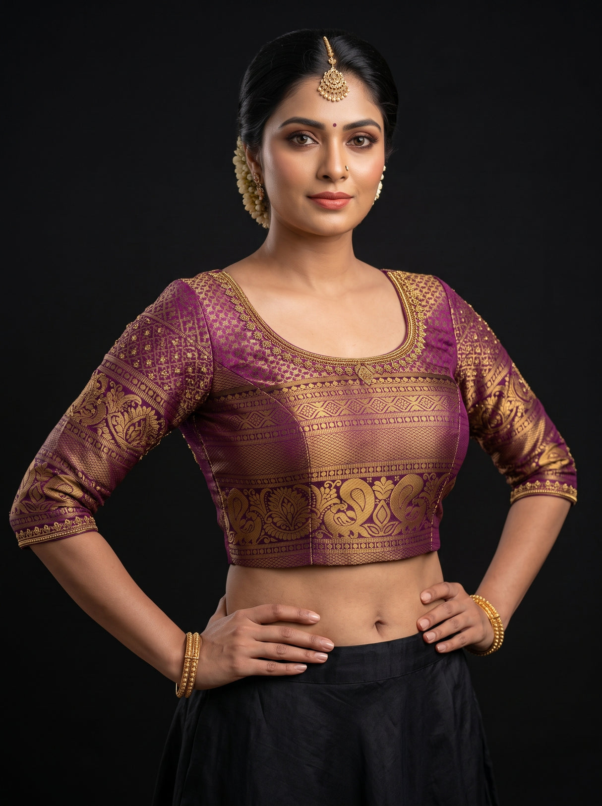 MIMOSA Orange Kanjivaram Art Silk Saree — blouse close-up