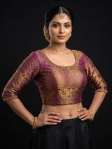 MIMOSA Orange Kanjivaram Art Silk Saree — blouse close-up