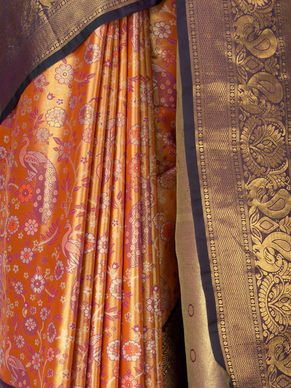 MIMOSA Orange Kanjivaram Art Silk Saree — fleets shot full lifestyle