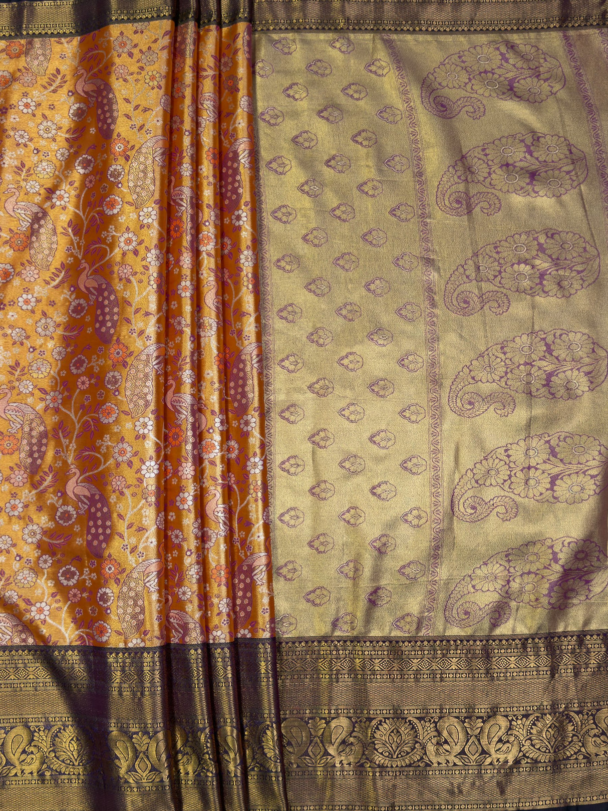 MIMOSA Orange Kanjivaram Art Silk Saree — pallu and zari work detail