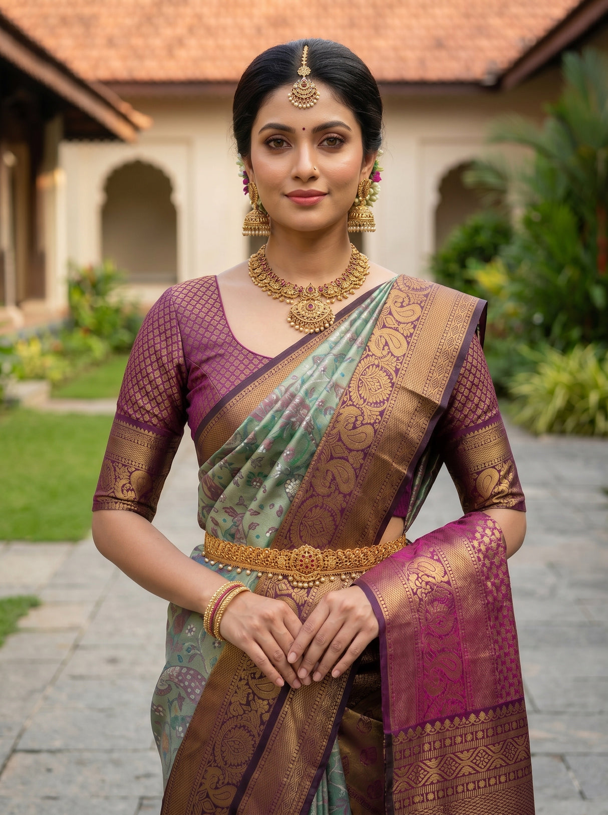 MIMOSA Sapphire Kanjivaram Art Silk Saree — pose 10 styling detail