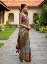 MIMOSA Sapphire Kanjivaram Art Silk Saree — pose 3 styling detail