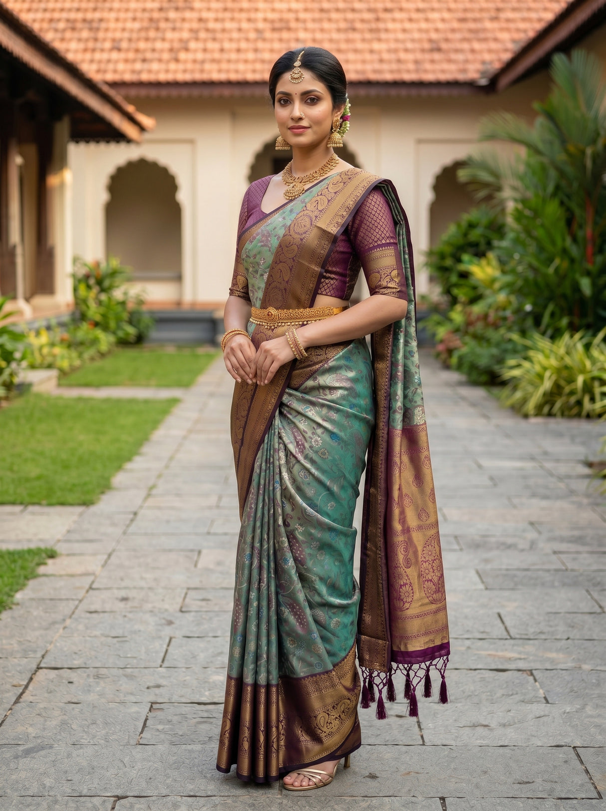 MIMOSA Sapphire Kanjivaram Art Silk Saree — pose 5 styling detail