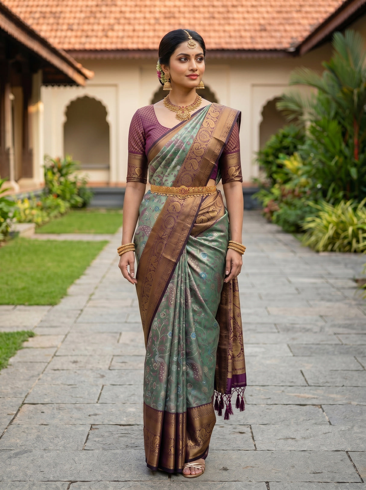 MIMOSA Sapphire Kanjivaram Art Silk Saree — pose 7 styling detail