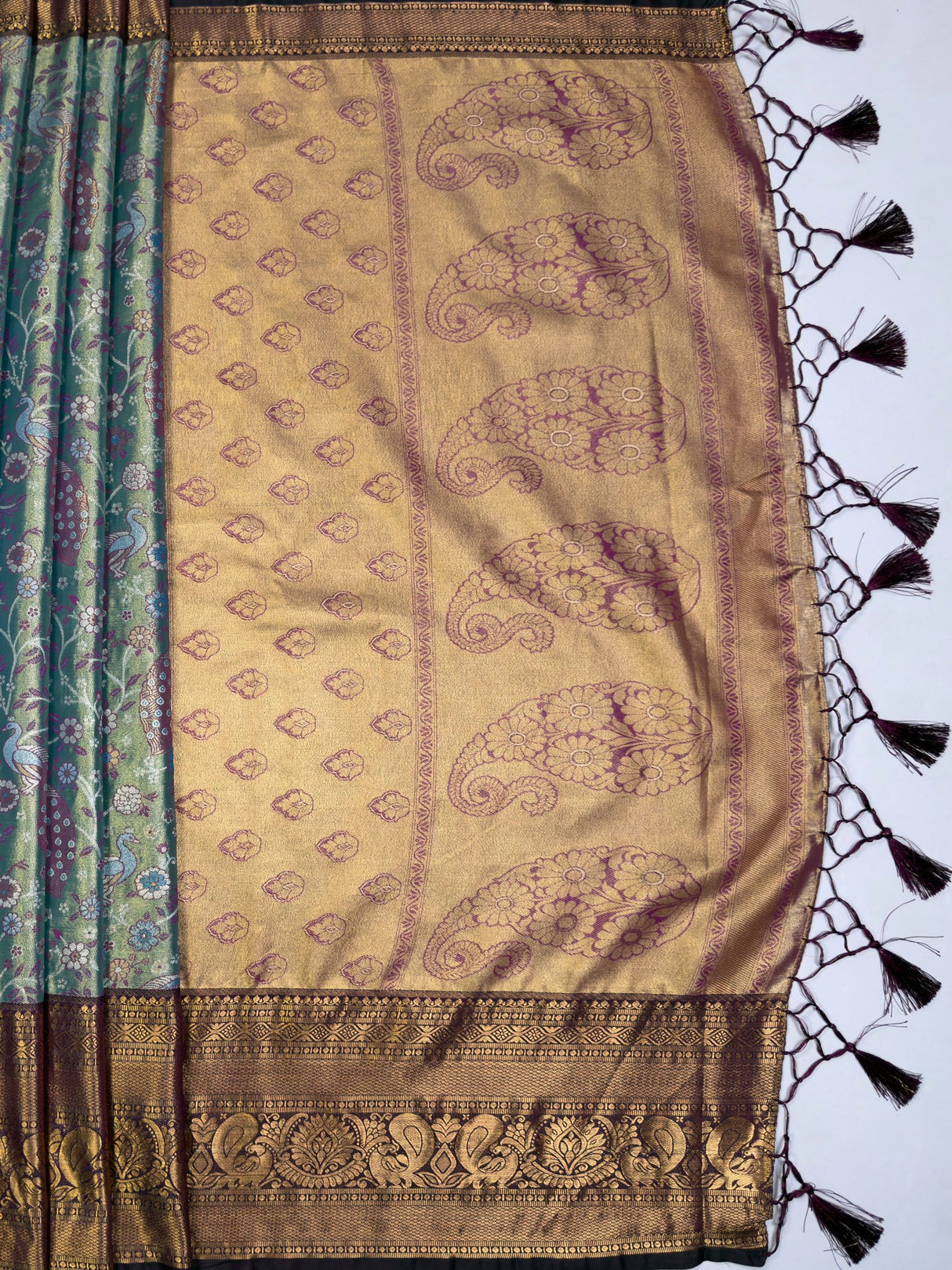 MIMOSA Sapphire Kanjivaram Art Silk Saree — pallu and zari work detail