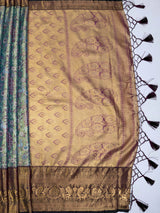MIMOSA Sapphire Kanjivaram Art Silk Saree — pallu and zari work detail