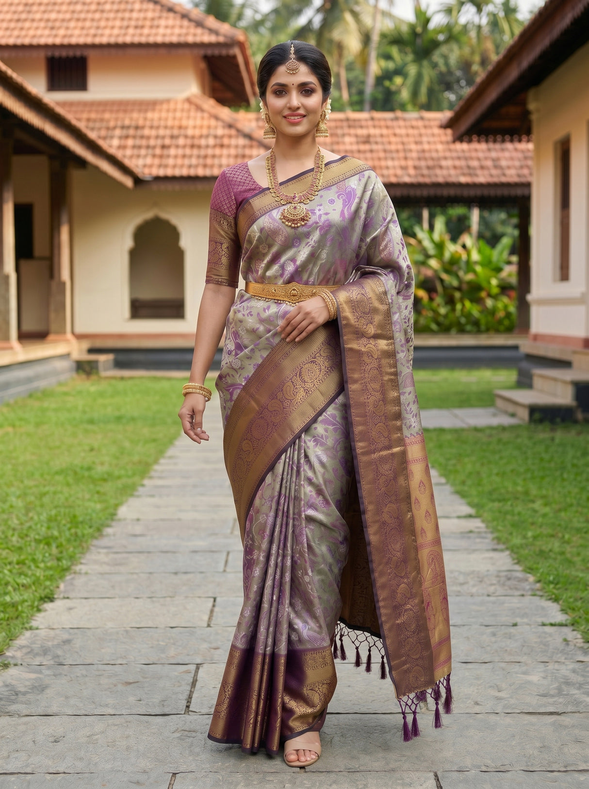 MIMOSA Violet Kanjivaram Art Silk Saree — pose 6 styling detail