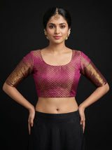MIMOSA Violet Kanjivaram Art Silk Saree — blouse close-up