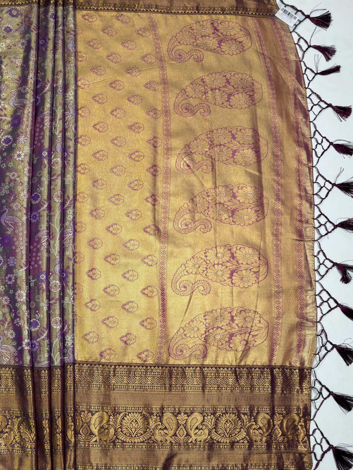 MIMOSA Violet Kanjivaram Art Silk Saree — pallu and zari work detail
