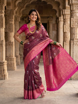 MIMOSA Maroon Mysore Silk crepe Saree — pose 6 styling detail