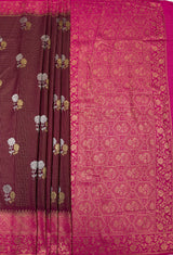 MIMOSA Maroon Mysore Silk crepe Saree — pallu and zari work detail