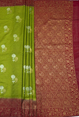 MIMOSA Olive Mysore Silk crepe Saree — pallu and zari work detail