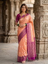 MIMOSA Peach Mysore Silk crepe Saree — pose 5 styling detail