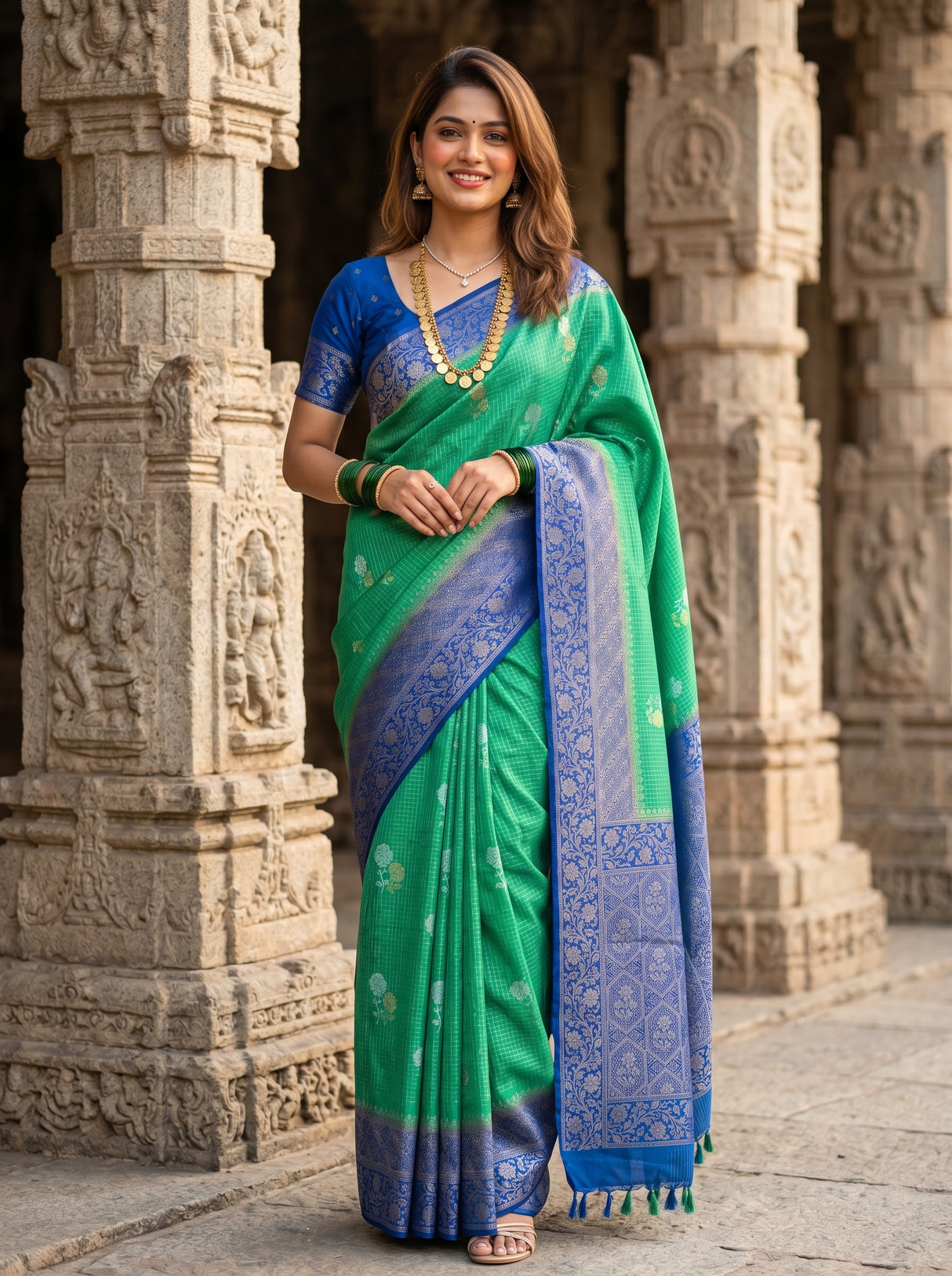 MIMOSA Rama Mysore Silk crepe Saree — Draped Mannequin View