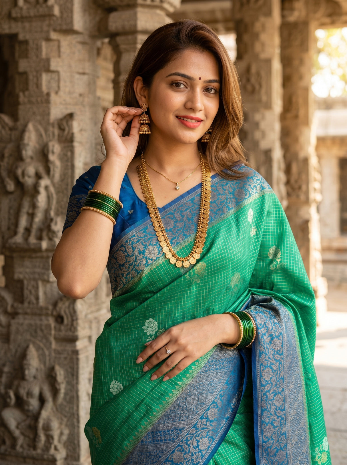 MIMOSA Rama Mysore Silk crepe Saree — pose 10 styling detail