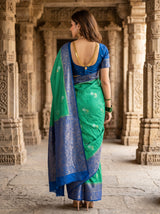 MIMOSA Rama Mysore Silk crepe Saree — Full View on Model