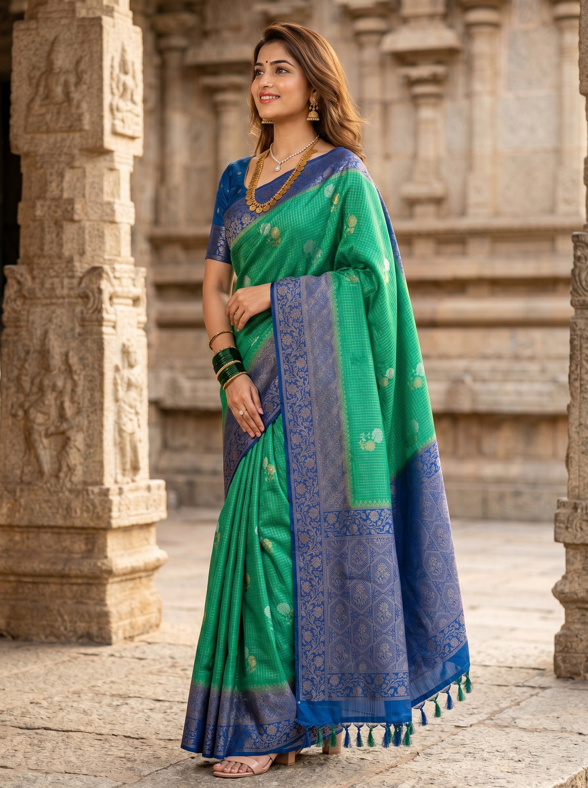 MIMOSA Rama Mysore Silk crepe Saree — pose 3 styling detail