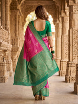 MIMOSA Rani Mysore Silk crepe Saree — Full View on Model