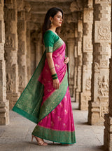 MIMOSA Rani Mysore Silk crepe Saree — pose 3 styling detail