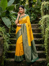 MIMOSA Gold Mysore Silk crepe Saree — pose 4 styling detail