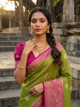 MIMOSA Olive Mysore Silk crepe Saree — pose 10 styling detail