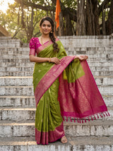 MIMOSA Olive Mysore Silk crepe Saree — pose 6 styling detail