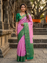 MIMOSA Pink Mysore Silk crepe Saree — Draped Mannequin View