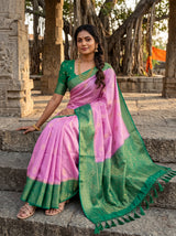 MIMOSA Pink Mysore Silk crepe Saree — pose 4 styling detail