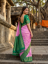 MIMOSA Pink Mysore Silk crepe Saree — pose 9 styling detail