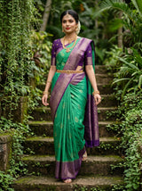 MIMOSA Rama Mysore Silk crepe Saree — Full View on Model