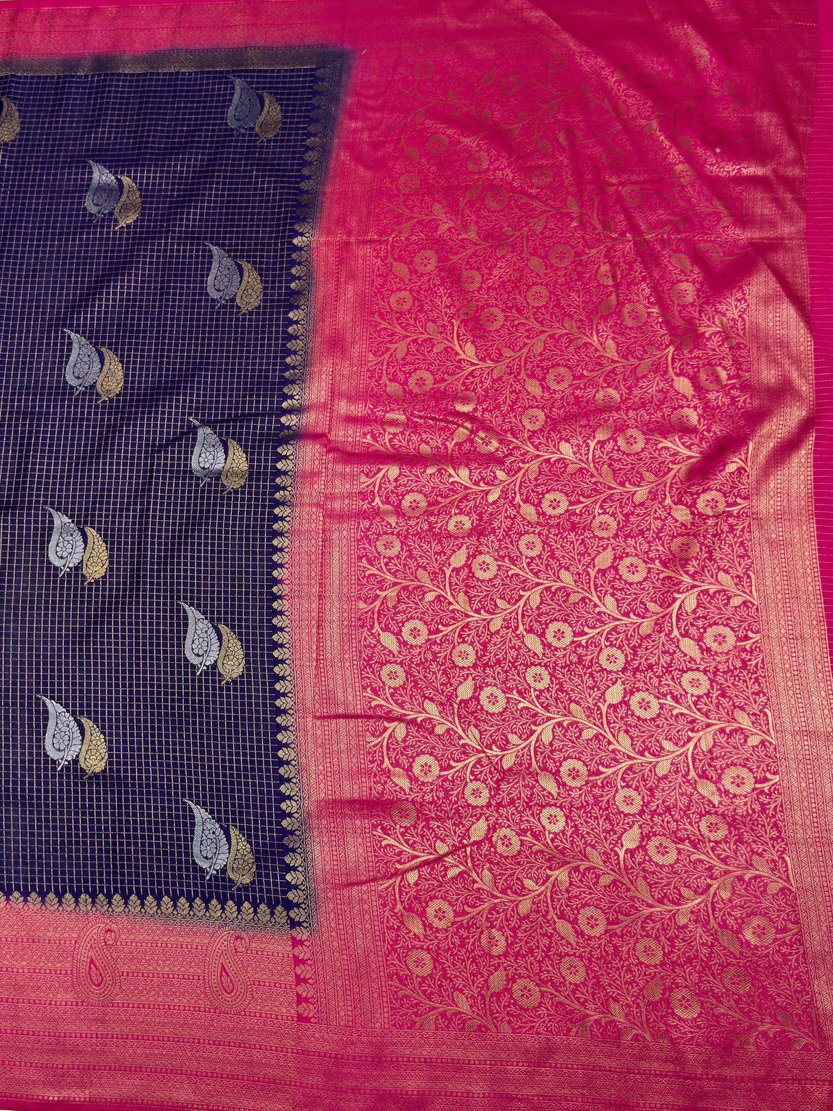MIMOSA Navy Saree Saree — pallu and zari work detail