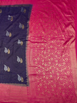 MIMOSA Navy Saree Saree — pallu and zari work detail