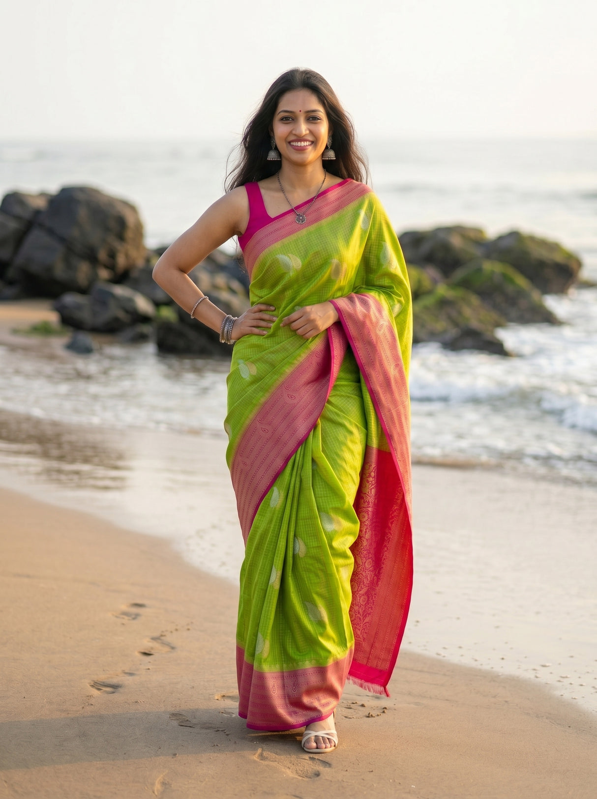 Parrot Green  Saree