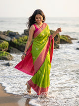 MIMOSA Parrot Green Saree Saree — pose 5 styling detail