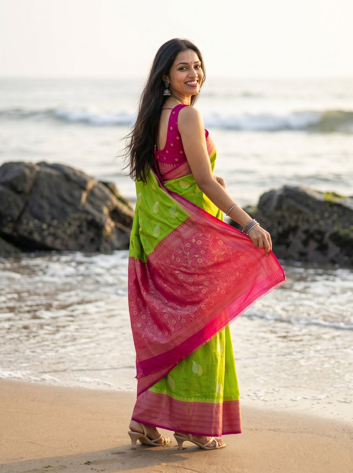 MIMOSA Parrot Green Saree Saree — pose 7 styling detail