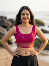 MIMOSA Parrot Green Saree Saree — blouse close-up