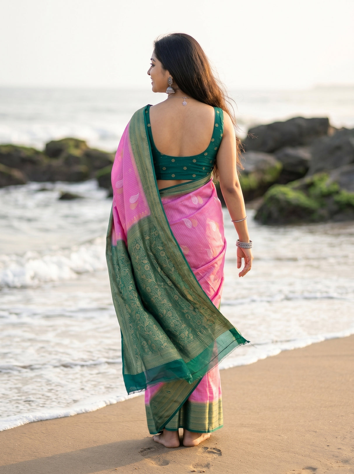 MIMOSA Pink Saree Saree — pose 2 styling detail