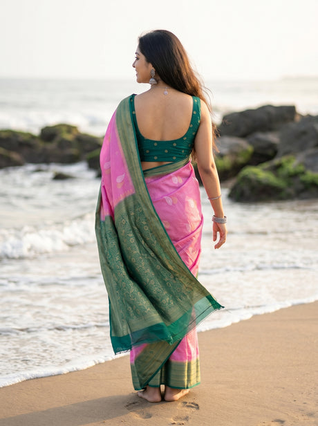 MIMOSA Pink Saree Saree — pose 2 styling detail