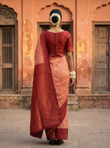 MIMOSA Peach Pochampally Saree — pose 2 styling detail