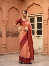MIMOSA Peach Pochampally Saree — pose 4 styling detail